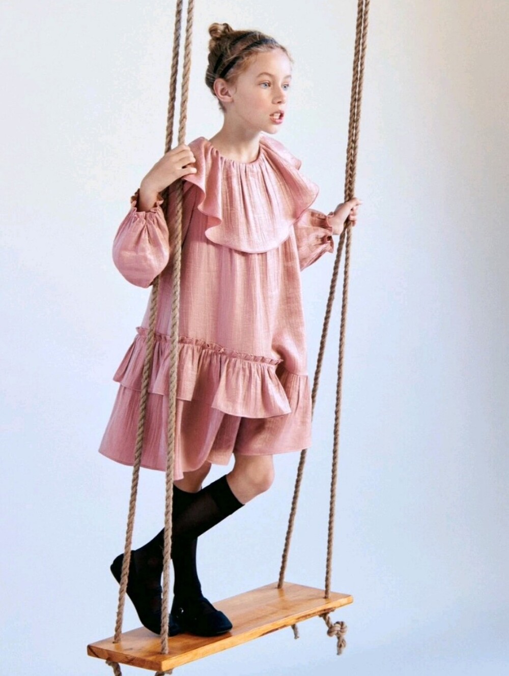 Zara Girls Pink Ruffle Long-Sleeve Dress Sz8